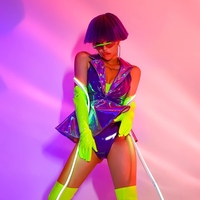 Costume de go en cuir pour femmes, nouveau, Sexy, Costume Laser Fluorescent vert, pour danseuse de discothèque, Jazz et danse, vêtement de scène de chanteur