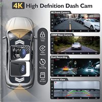 Pantalla Carplay de 10.26 Pulgadas para Automóvil, Cámara de Tablero 4K, Tableta Portátil para Apple y Android, Control por Voz y Táctil, Navegación GPS, Radio Estéreo
