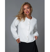Eleganter Anti-Pilling Weißer Komfortabler Kunstpelz Gestrickter Damen-Cardigan aus Polyester mit Rundhalsausschnitt Stilvoller Lässiger Pullover