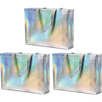 Sac de shopping en tissu non tissé laminé PP holographique brillant, écologique, réutilisable, avec logo personnalisé imprimé