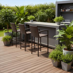 Juego de 4 taburetes de bar de ratán sintético marrón con estructura de acero con recubrimiento en polvo para uso en bares al aire libre - Product Image 2