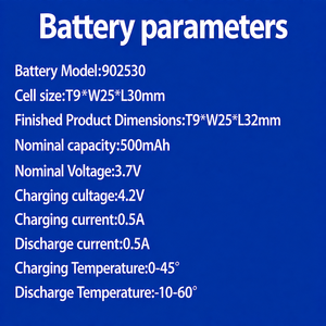 Batterie polymère lithium-ion Blusenergy 902530 3.7V 500mAh fabriquée par Lithium Ion Battery Company - Product Image 3