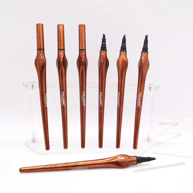 E132 TAILAIMEI toptan 4 kafa çatal kaş kalem 24 saat damga doğal dört-pençe makyaj su geçirmez kahverengi kaş kalem