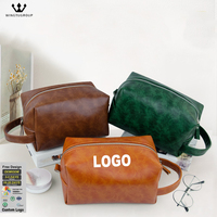 Sac de maquillage portable en PU imperméable de couleur unie avec logo personnalisé pour femmes, sac de rangement pour cosmétiques, sac de toilette de voyage