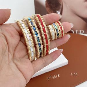 BD-L3143 yeni malakit <span class=keywords><strong>abalone</strong></span> kabuk turkuaz bileklik erkekler için kaplan gözü kırmızı jasper taş bilezik 18k kaplama altın bilezik - Product Image 5