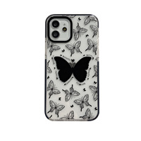 Coque de téléphone portable transparente en TPU avec papillons noirs et blancs pour iPhone 11 12 13 14 15 16 17 18 Pro Max – Offre Spéciale