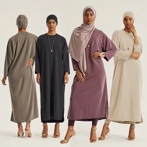 2026 <b>Long</b> Sleeve Side Slit Casual Muslim Modest <b>Dress</b> Women Loose Adults Crew Neck Islamic Clothing - Product Image 1