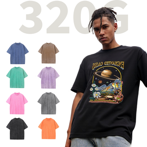 Camiseta de compras SSC Unisex personalizada 320g Regular O-cuello Pigmento Lavado Retro Suave Diario con logotipo personalizado Bajo MOQ Camiseta informal para hombres - Product Image 1