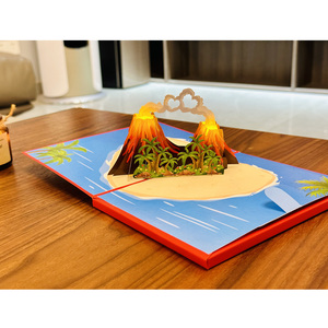 <span class=keywords><strong>Carte</strong></span> de voeux pop-up 3D pour enfants, anniversaire surprise, dessin animé, volcan fantastique, lumières LED, matériel de Noël en papier, en stock - Product Image 2