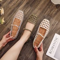 Sandales plates en plastique à bout carré style Jelly; Escarpins tendance à enfiler avec boucle; Sandales décontractées polyvalentes ajourées à bride unique pour l'été