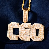 Collier Pendentif Prénom Personnalisé Plaqué Or Double Couche avec Zircon Cubique Bling Bling Lettre Initiale pour Fêtes Hiphop