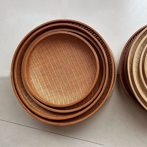 <b>Bamboo</b> Woven Storage Basket Round Handmade Kitchen Food <b>Container</b> Single Tier Neatening Storage - Product Image 3