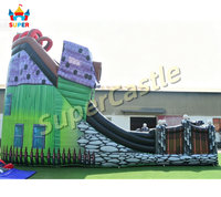 Château Gonflable Hanté en Promotion avec Toboggan Double et Aire de Jeu Extérieure pour Enfants