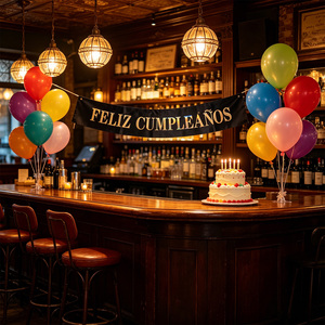 Écharpe d'anniversaire noire avec lettres irisées, décorations élégantes pour fête, sac de 12 pièces - Product Image 6