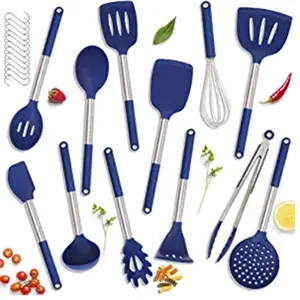 12pcs Silicone Utensils Set With Metal Handle Effective Home Kitchen Accessories Equipment With Turner Tongs Spatula Spoon