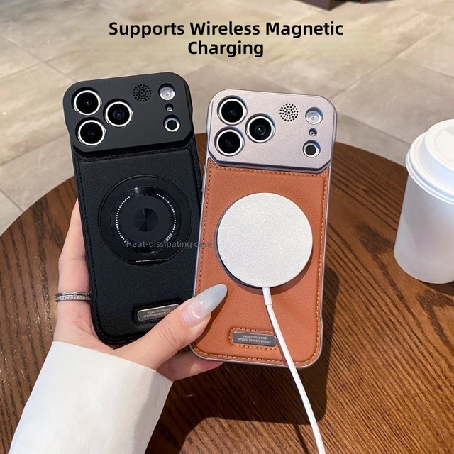 Faux PU Leather Magnetic Phone Case for iPhone 17 18 Pro Max 360° Degree Rotating Stand Light Fragrance Shockproof Cooling Cover