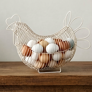 Premium Metal Wire Egg <b>Basket</b> With Handles For Food Storage Bird Design Kitchen Organizer Stylish Home Accent - Product Image 1