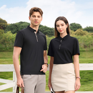 Promotional Polo Shirts Black Solid Color Polyester Fiber Short Sleeve For Daily Wear KQ2-2666 - Product Image 1