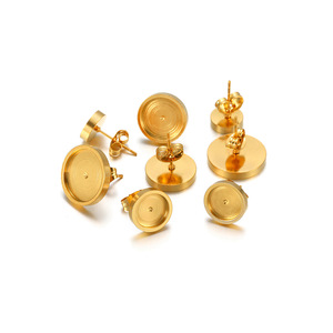 18K Vacuum Plated Stainless Steel Round Thick Base Earring <b>Stud</b> Lathe Machined DIY Cross Border Earrings & Accessories - Product Image 2