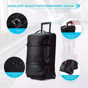 Bolsa de lona personalizada de fábrica con ruedas, 70L, repelente al agua, equipaje de viaje con rodillos, 25 pulgadas, color negro - Product Image 3