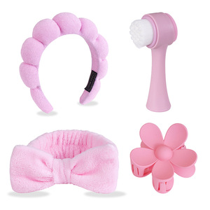 Set <span class=keywords><strong>di</strong></span> quattro accessori per capelli da donna all'ingrosso: fermagli a corona alta con <span class=keywords><strong>fiori</strong></span> fatti a mano, fascia per capelli a nuvola e pennello per il trucco (per lavare il viso) - Product Image 6