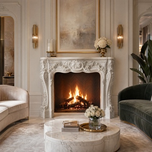 Customized Marble Fireplace Modern Hand Carved Luxury White Jade Marble Fireplace Mantel Marble Fireplace Surround - Product Image 6