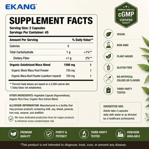 Cápsulas Vegetales Gelatinizadas de Maca Natural de Fábrica con Certificación cGMP de EE. UU., a Base de Plantas, Veganas, Sin GMO, Sin Gluten, Suplemento Dietético - Product Image 2