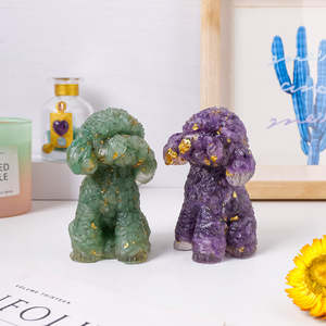 Wholesale Natural Crystal Healing Energy Amethyst Stone Epoxy Crystal Chips Resin Teddy Bear Dog Crafts Ornament