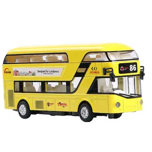 1/32 London Double Decker Bus Diecast Model Alloy Bus Metal Alloy High Simulation Bus Cars Lights Toys Vehicles For Kids Gifts