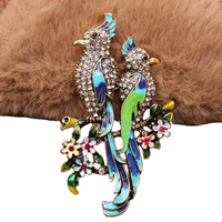 Broche vintage en émail en forme d'oiseau, en alliage plaqué or avec strass et cristaux, pour cadeau ou fête