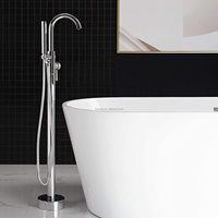 Robinet de douche de baignoire au sol en laiton massif chromé chaud et froid