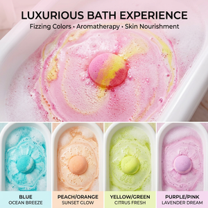 Bombes de bain arc-en-ciel 110g, bulles colorées, nourrissent la peau, spa familial, MSDS GMPC, étiquette privée, parfum personnalisé, bombes effervescentes pour le bain - Product Image 2