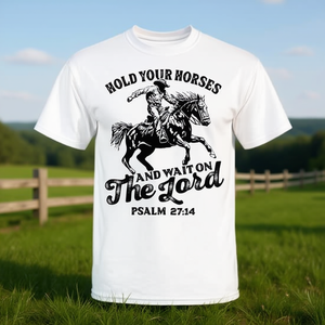 Camiseta cristiana con versículo bíblico: Salmos 27:14, Camiseta con versículo religioso - Product Image 3