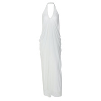 Vestido largo sexy de malla con espalda descubierta para mujer, elegante, con cuello en V, sin mangas, plisado, para fiesta, club, 3522