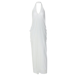 Vestido largo sexy de malla con espalda descubierta para mujer, elegante, con cuello en V, sin mangas, plisado, para fiesta, club, 3522 - Product Image 6