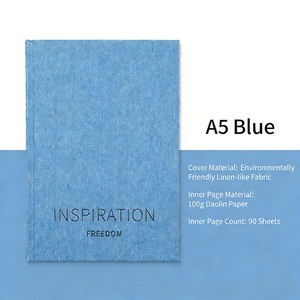 Carnet de notes A5 personnalisé avec couverture en lin de qualité supérieure, motif feuille d'or 2027, couverture rigide en tissu bleu et jaune - Product Image 2