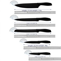 Ensemble de couteaux de cuisine multifonctionnels en acier série 3Cr, 12 pouces, style simplicité moderne, comprenant un couteau de chef, un couteau à viande, un couteau à pain, un couteau à steak et un couteau à dépecer, avec manche en plastique