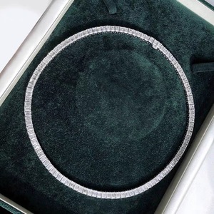 3x5mm 4x6mm 5x7mm Emerald Cut Tennis necklace 14K white gold <b>Iced</b> <b>Out</b> Tennis <b>Chain</b> Women's Baguette Cut Diamond Tennis Necklace - Product Image 3