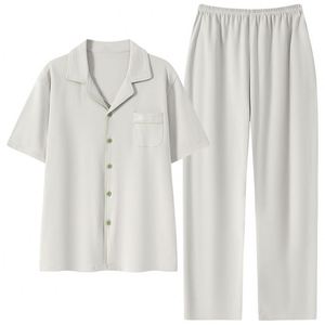 <span class=keywords><strong>Pigiama</strong></span> Estivo da <span class=keywords><strong>Uomo</strong></span> in Maglia 100% <span class=keywords><strong>Cotone</strong></span> Traspirante a Maniche Corte, Tinta Unita, Lavabile in Lavatrice - Product Image 1