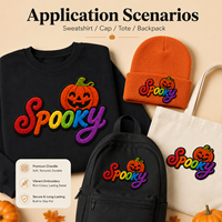 Patchs en chenille brodés alphabet Halloween à thermocoller personnalisés pour casquettes