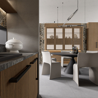 Buffet de salle à manger en panneaux de particules à grain de bois naturel, écologique, avec hauteur réglable, en acier inoxydable, et vitrine verticale à lattes
