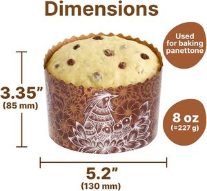 Moldes de papel vintage para panettone con diseño de pavo real, resistentes al calor, desechables, altos, para hornear pan y pasteles navideños italianos. - Product Image 2