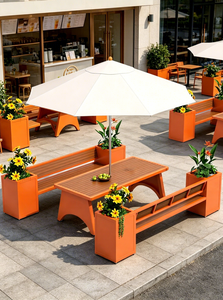 Ensemble table et chaises en plastique imitation bois pour extérieur, idéal pour jardin, <span class=keywords><strong>terrasse</strong></span>, avec pots de fleurs et caractéristiques imperméables - Product Image 6