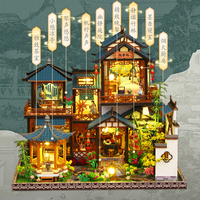 Kit de maison miniature en bois à construire soi-même, style cour chinoise ancienne, avec éclairage LED, pour adultes, décoration artisanale, puzzle 3D DIY, coin lecture