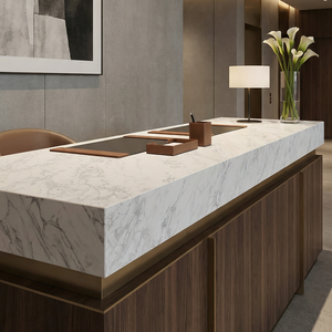 Dalle de comptoir en pierre de quartz de style Venatino blanc, motif gris fin, format jumbo, vente en gros d'usine, pour comptoir de réception d'hôtel - Product Image 5