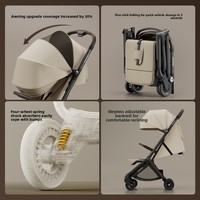 Poussette légère pliable à dossier inclinable à plat, format de poche, à quatre roues, avec châssis en alliage d'aluminium, portable pour avion, camping en extérieur et bébé