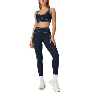 Ensemble de yoga taille haute avec sous-vêtements dos nu aux couleurs contrastées, coupe ajustée et vêtements de sport nude pour le fitness et le yoga - Product Image 1