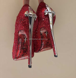 Sandal Pernikahan Hak Tinggi Stiletto 12cm Berbahan Kulit Asli Berkualitas Tinggi dengan Kristal Mewah Baru dengan Label  Rhinestone Sharp Dagger Pumps - Product Image 4