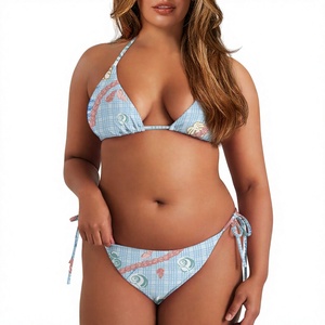 Traje de baño de bikini con cuello halter para mujer, traje de baño triangular con estampado floral y lazo lateral, traje de playa de talla grande - Product Image 3