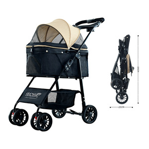 Poussette pliable BNDC pour animaux de compagnie avec intérieur spacieux, rétraction à une touche et roues multi-terrain pour petits animaux de compagnie - Product Image 3